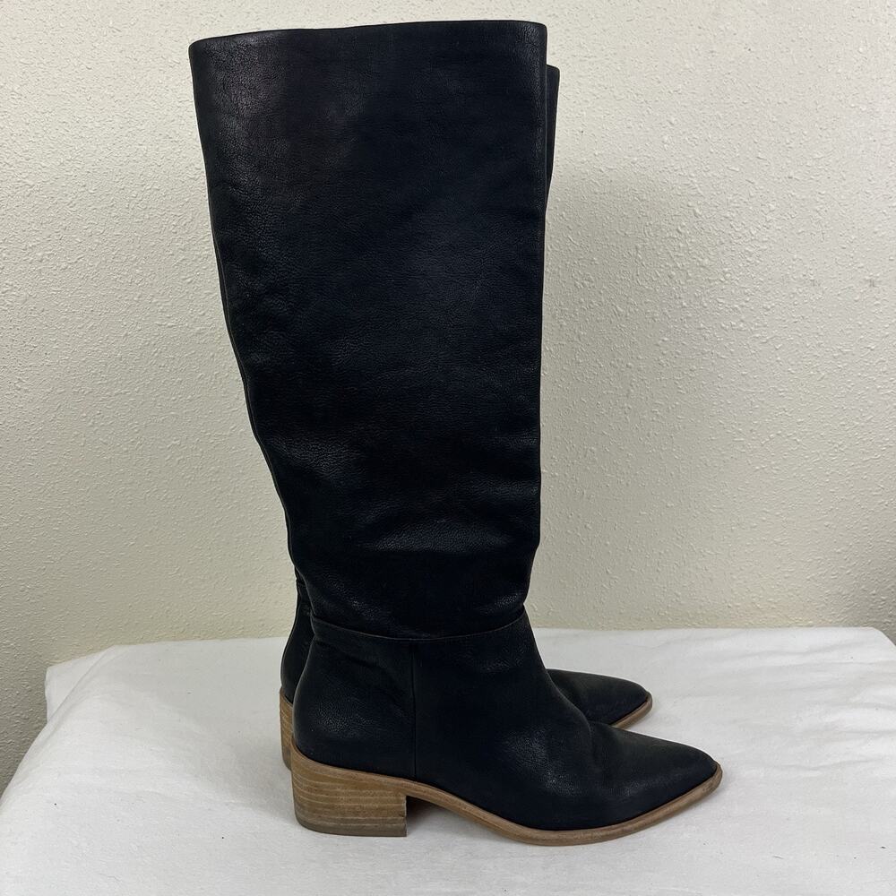 Vince Camuto Beaanna Leather Knee High Boots Womens Size 6.5 Black Pointed Toe